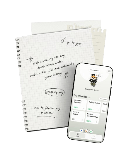 Notebook and phone showing daily routines